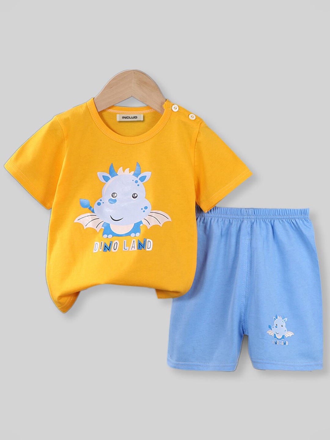 

INCLUD Boys Graphic Printed Round Neck T-shirt With Shorts, Yellow