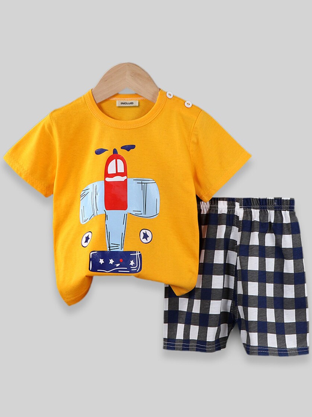 

INCLUD Boys Graphic Printed T-shirt With Shorts, Mustard