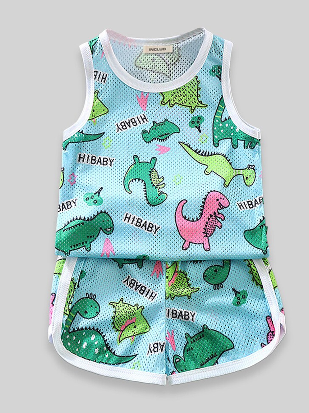 

INCLUD Boys Conversational Printed Sleeveless T-shirt With Shorts, Blue