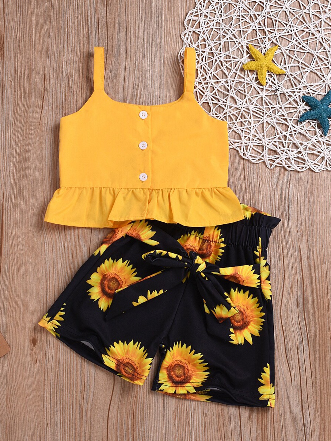 

INCLUD Girls Peplum Top With Shorts, Yellow