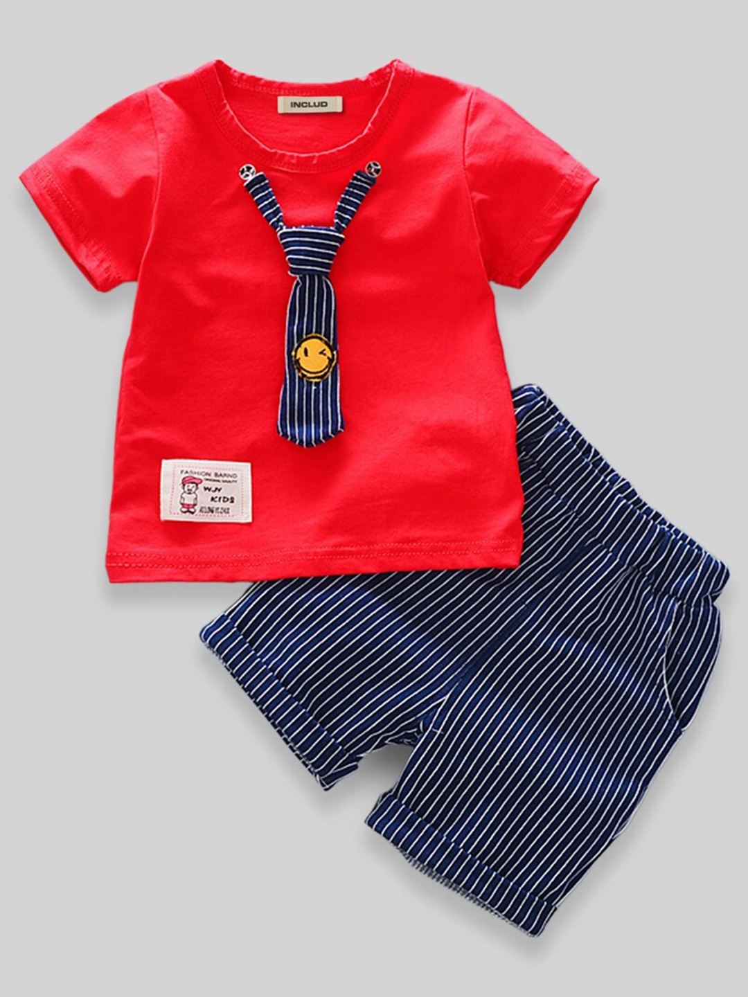 

INCLUD Boys Striped T-shirt With Shorts, Red