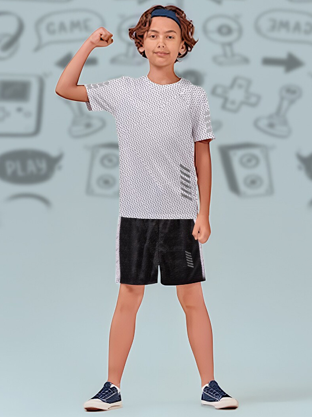 

INCLUD Boys Geometric Printed Top with Shorts, White