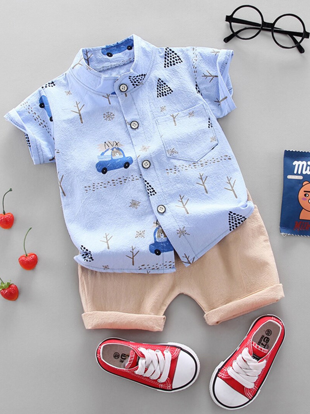 

INCLUD Boys Conversational Printed Shirt With Shorts, Blue