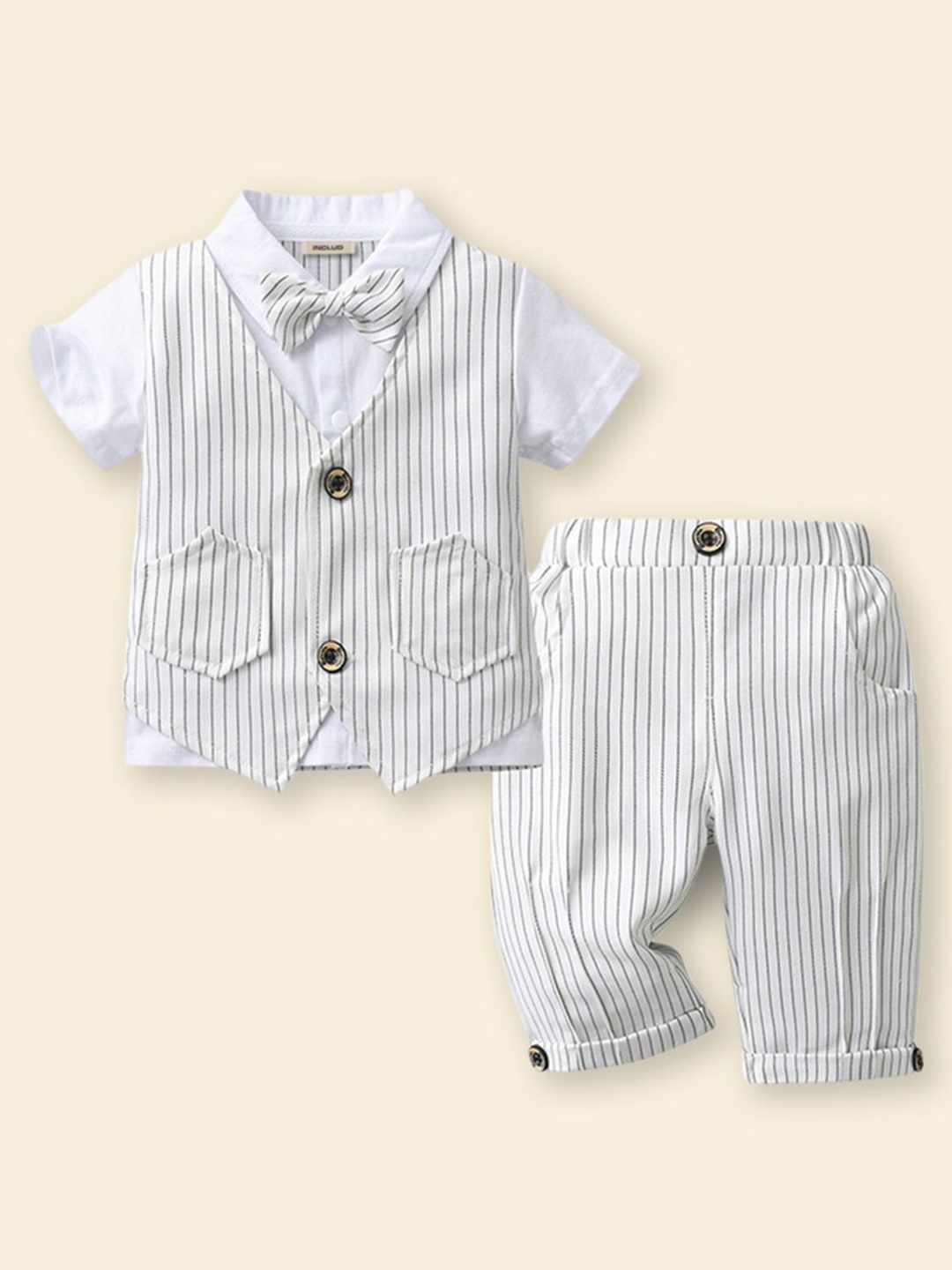 

INCLUD Boys Striped Shirt with Trousers, White