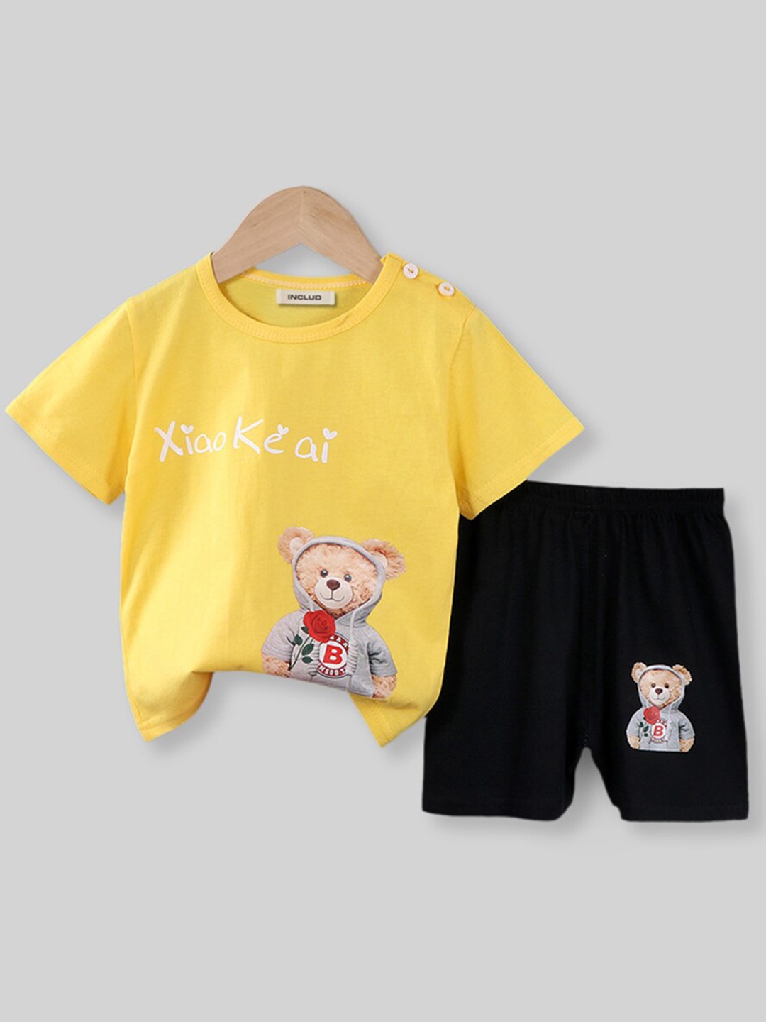 

INCLUD Boys Graphic Printed T-shirt with Shorts, Yellow