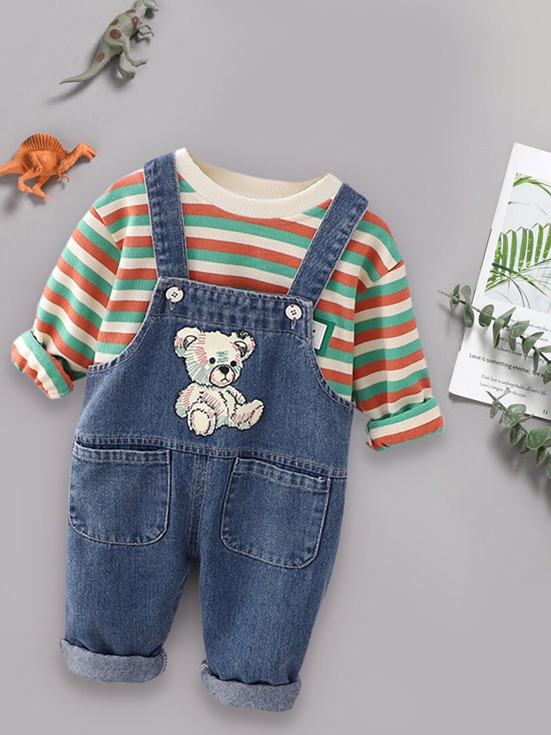 

INCLUD Boys Striped T-shirt with Dungarees, Blue