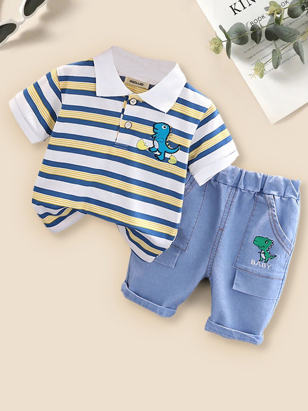 

INCLUD Boys Striped Shirt Collar Clothing Set, Blue