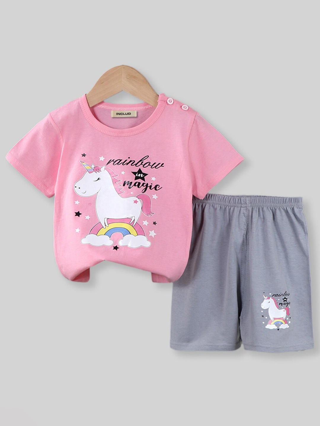 

INCLUD Boys Graphic Printed Top with Shorts, Grey