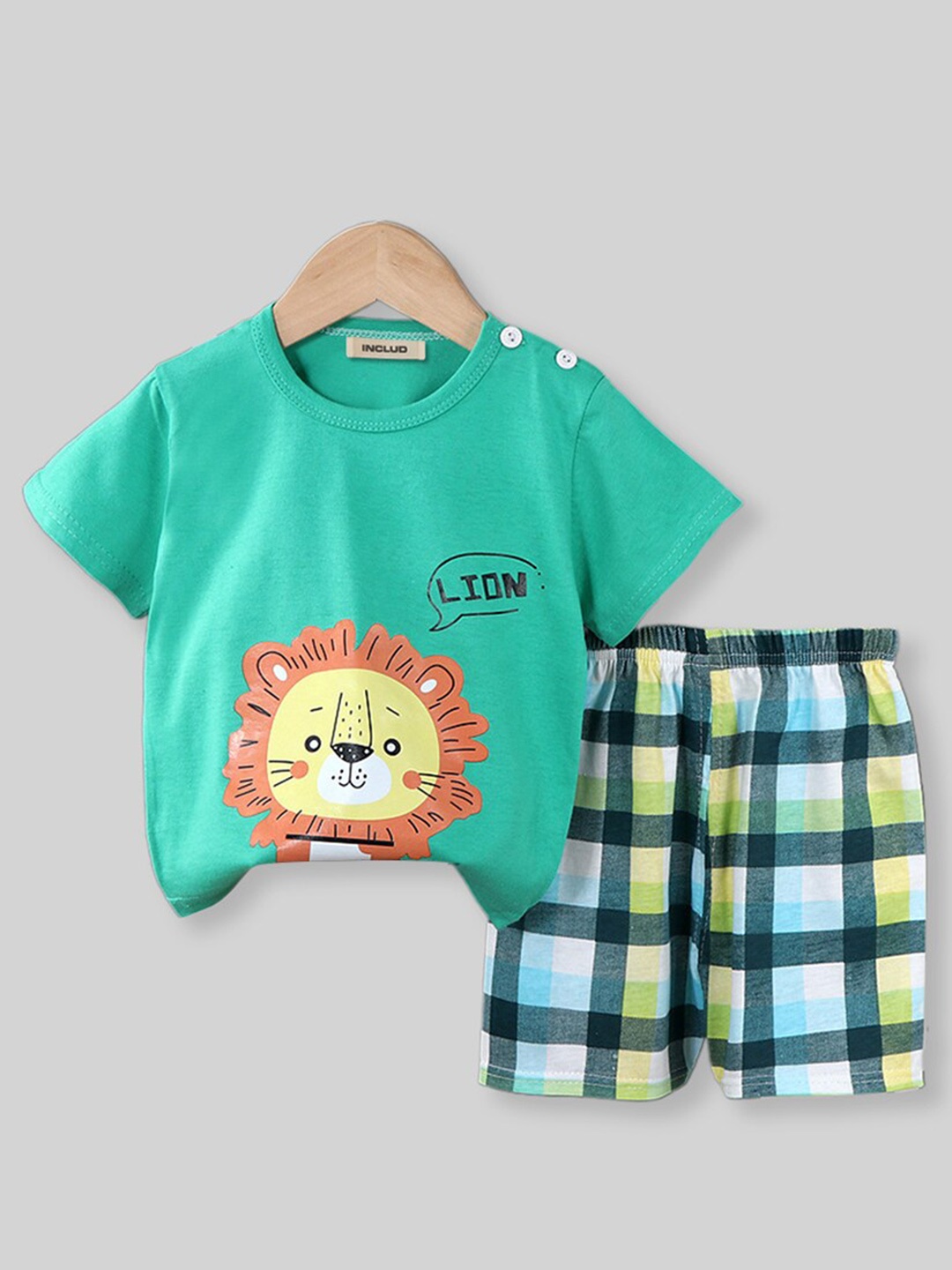 

INCLUD Boys Graphic Printed Top with Shorts, Green