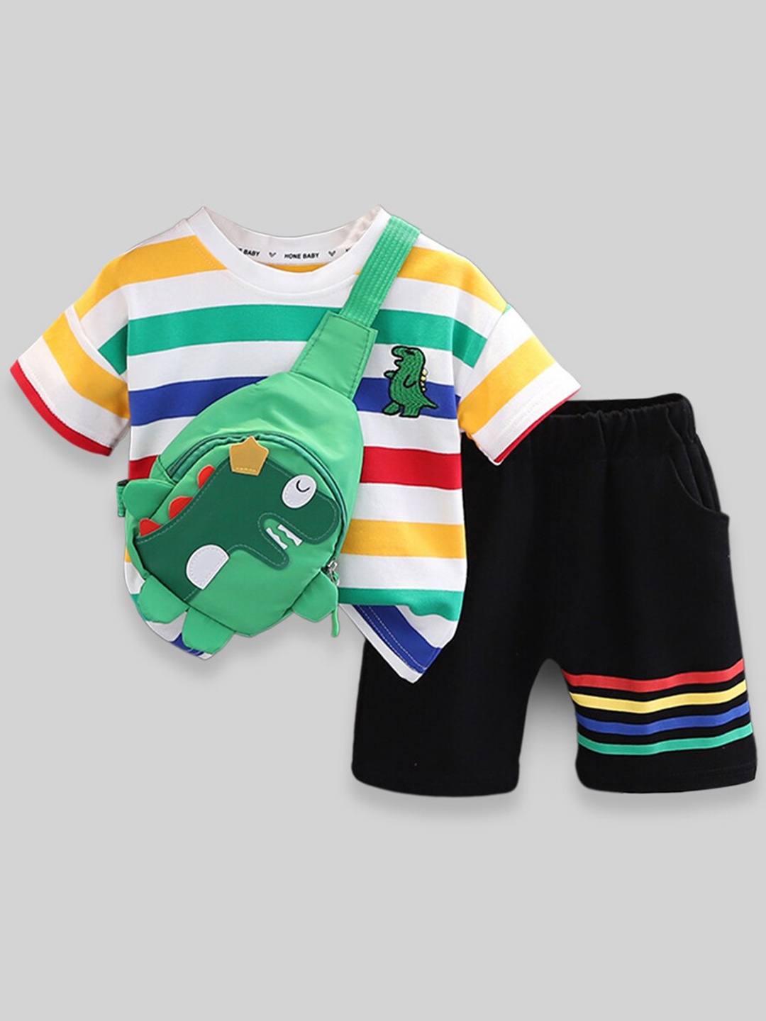 

INCLUD Boys Striped T-shirt With Shorts, Black