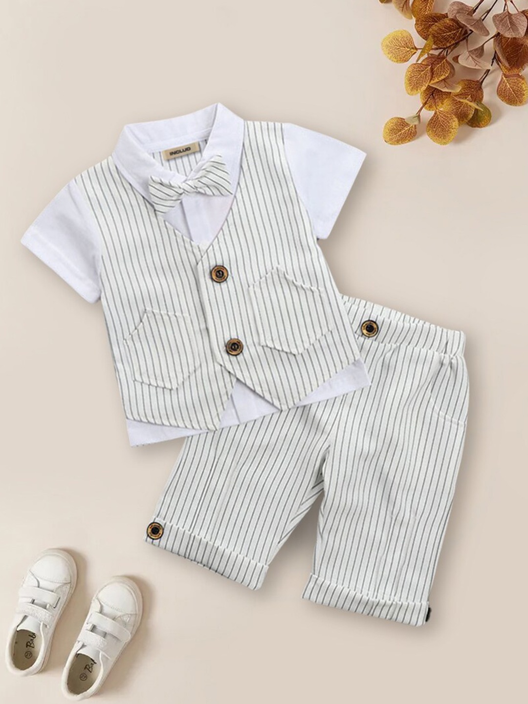 

INCLUD Boys Shirt Collar Shirt & Shorts With Waistcoat, White