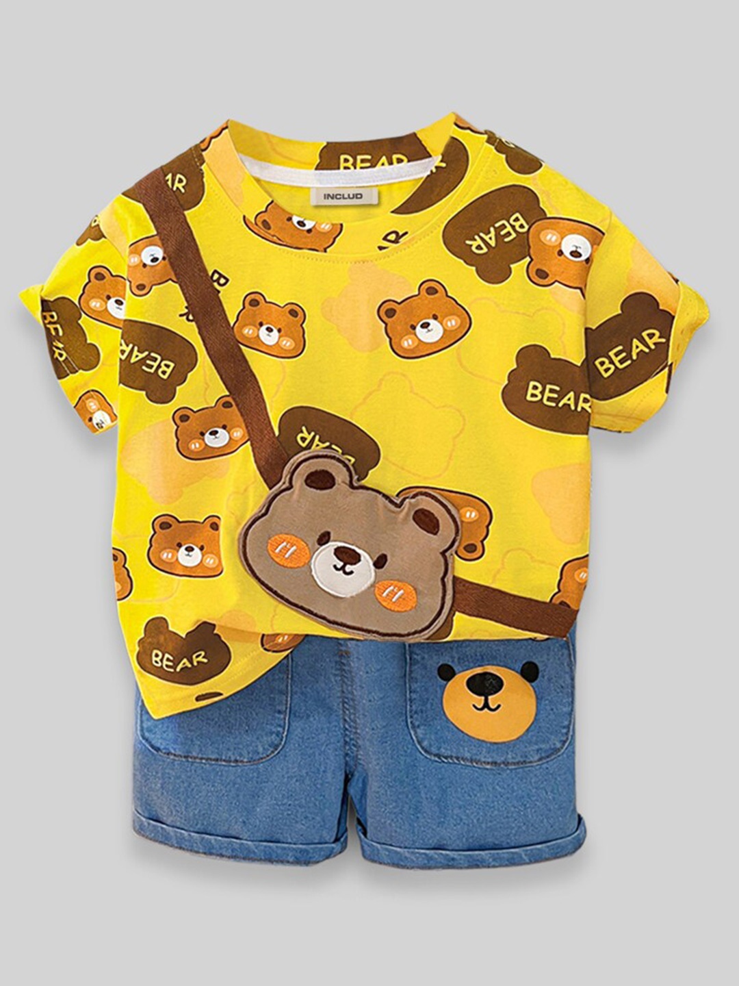 

INCLUD Boys Conversational Printed T-shirt with Shorts, Yellow