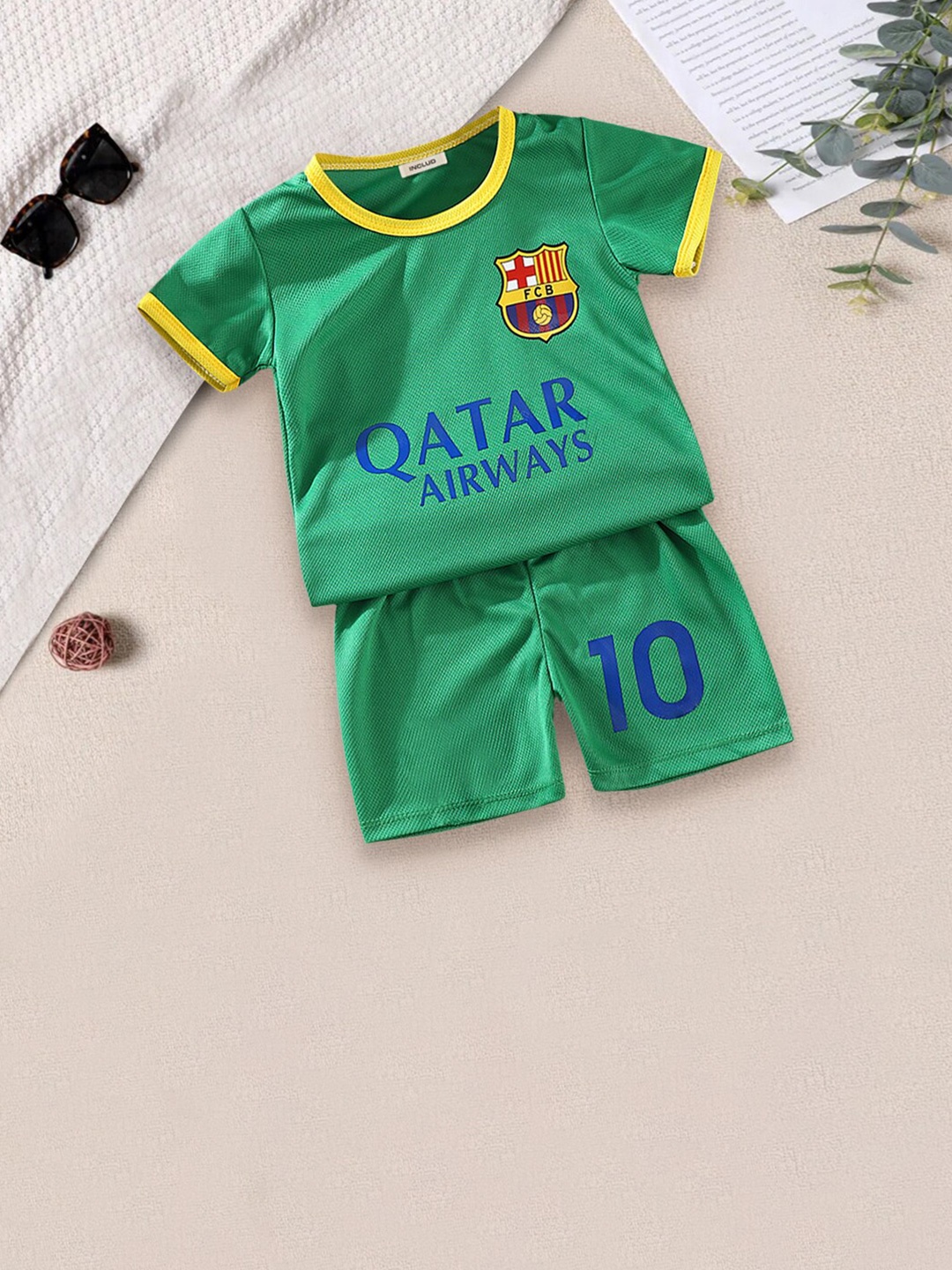 

INCLUD Boys Typography Printed Tshirt With Shorts, Green