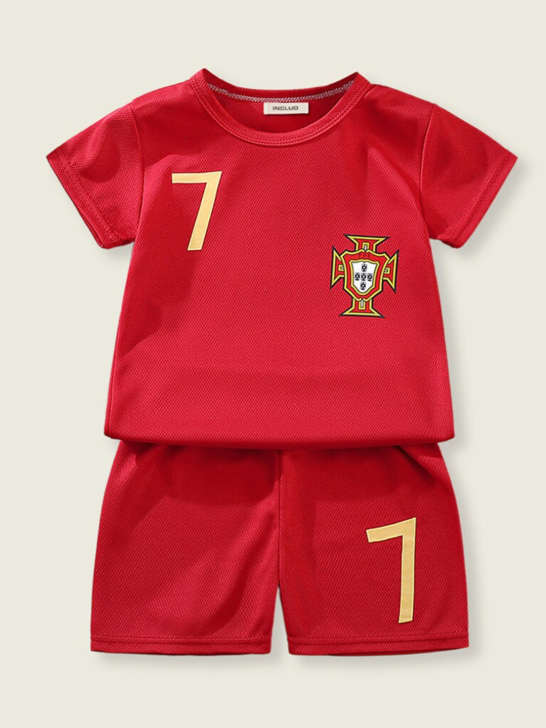 

INCLUD Boys Geometric Printed T-shirt With Shorts, Red