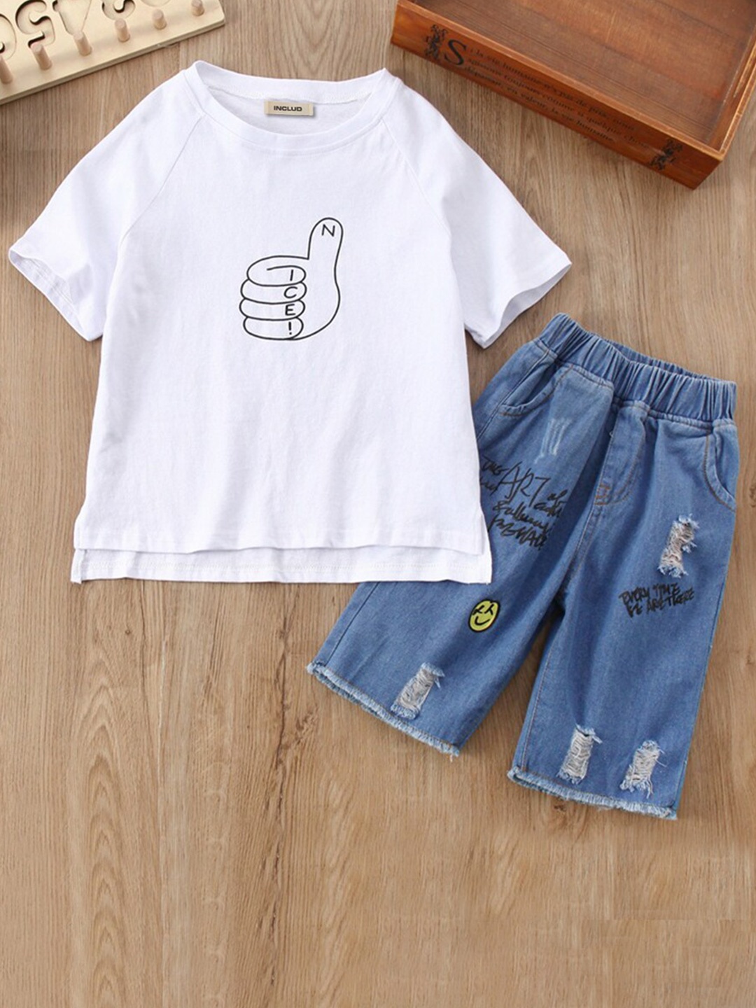

INCLUD Boys Graphic Printed T-shirt With Trouser, White
