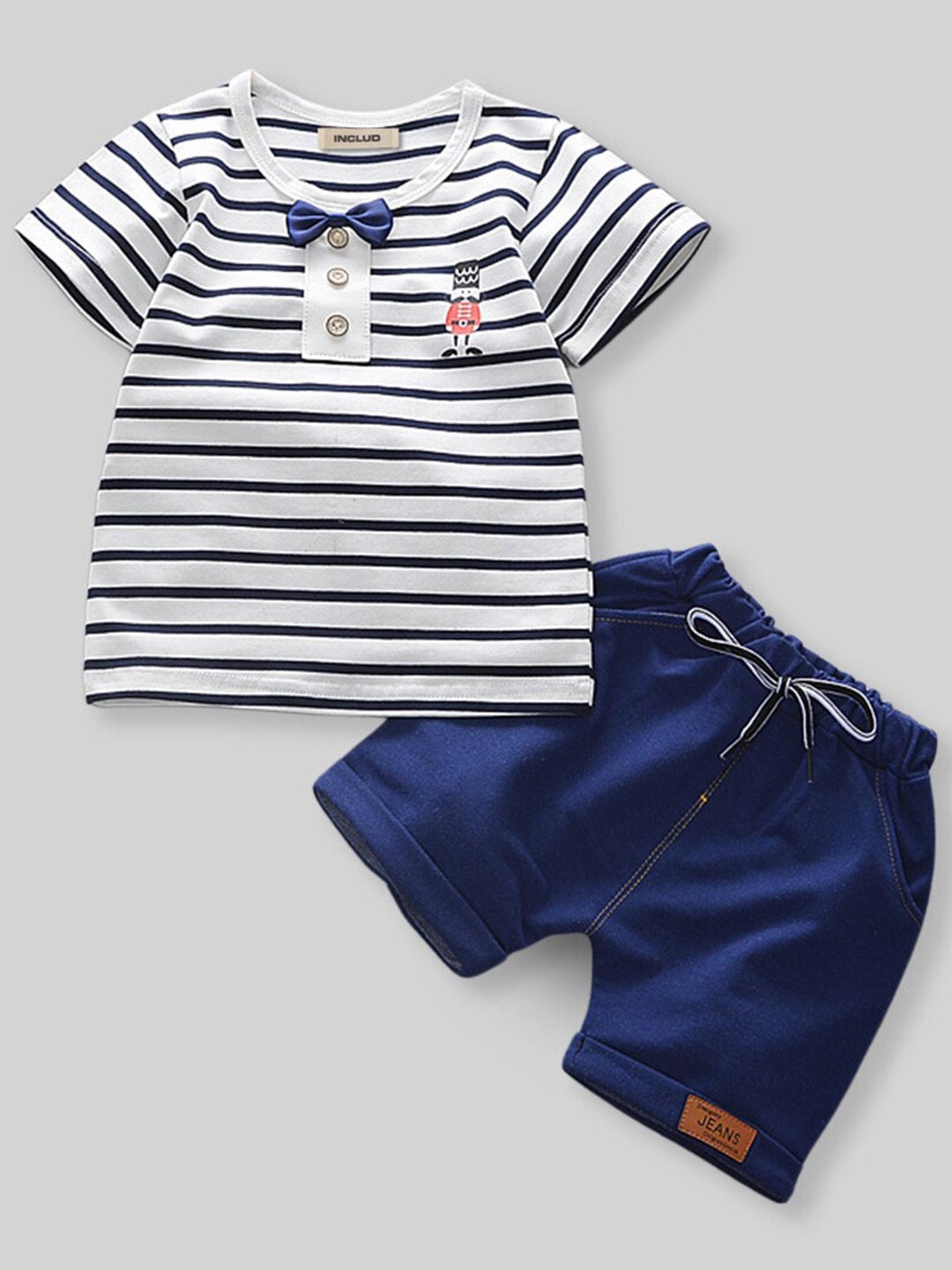 

INCLUD Boys Striped T-shirt With Short, White