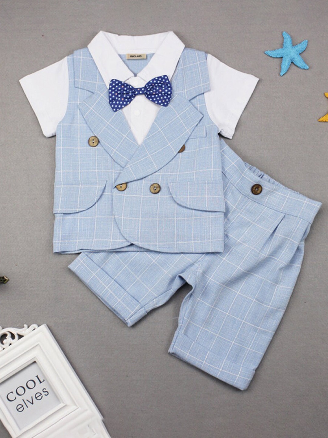 

INCLUD Boys Shirt Collar Shirt With Trousers & Waistcoat With Bow Tie, Blue