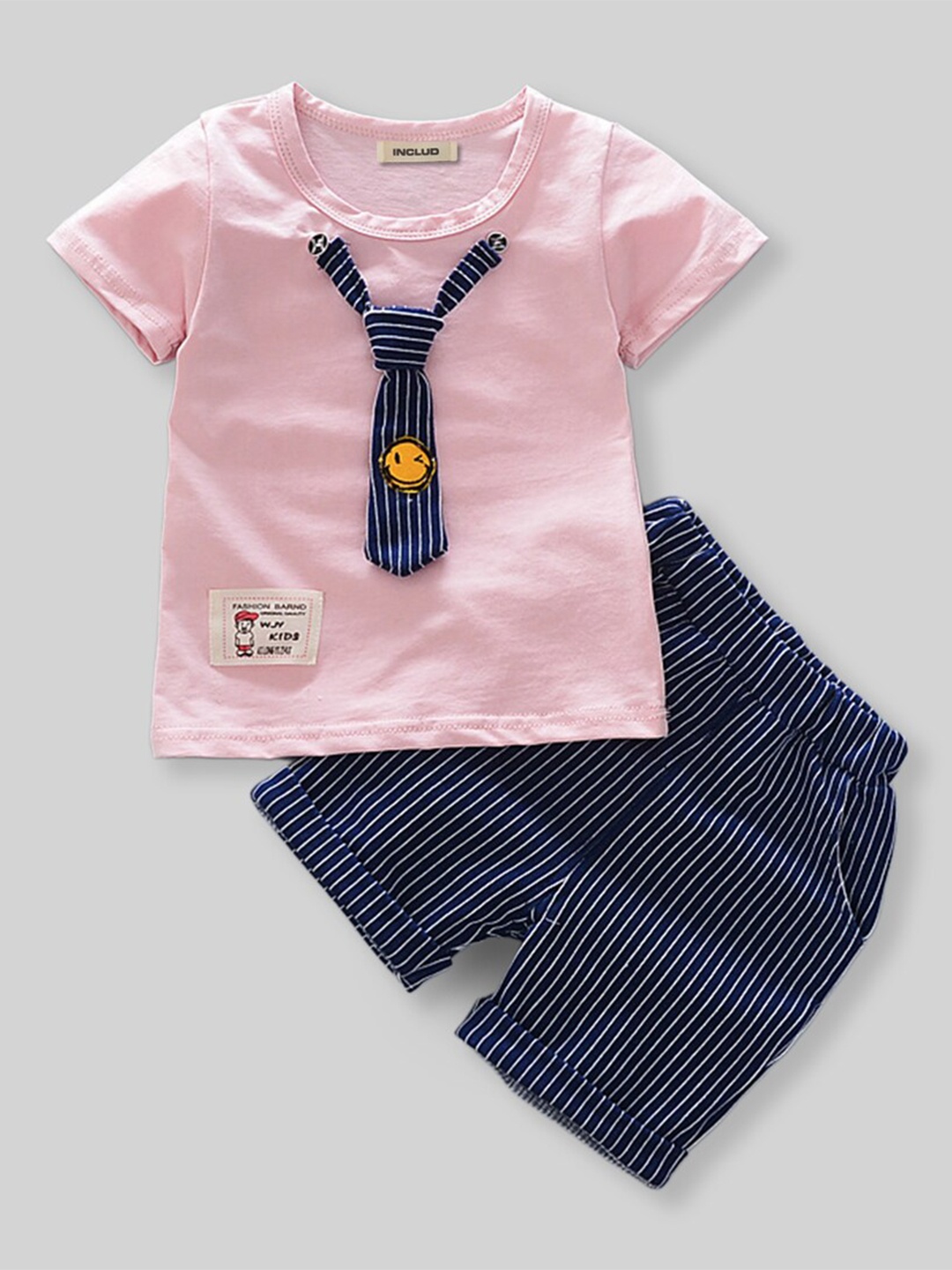 

INCLUD Boys Round Neck T-Shirt With Shorts, Pink