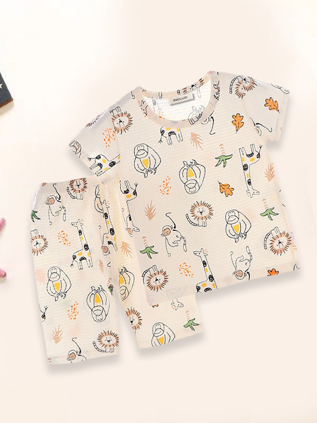 

INCLUD Boys Conversational Printed T-Shirt With Shorts, Off white