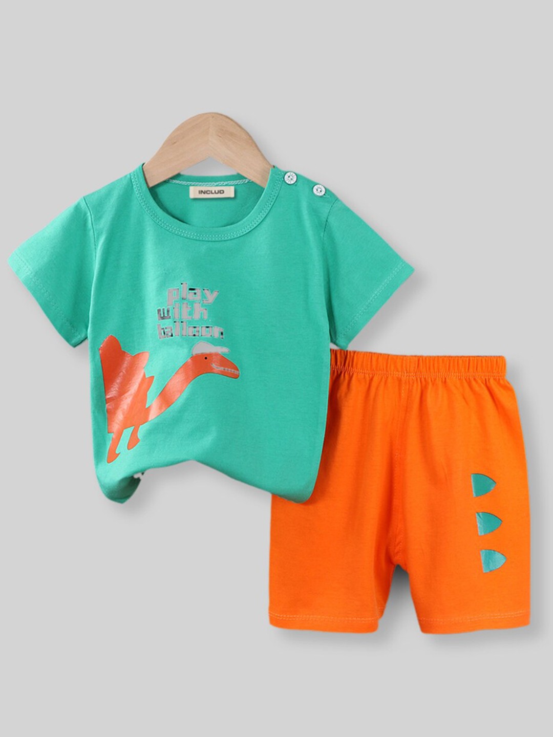 

INCLUD Boys Graphic Printed T-Shirt With Shorts, Green
