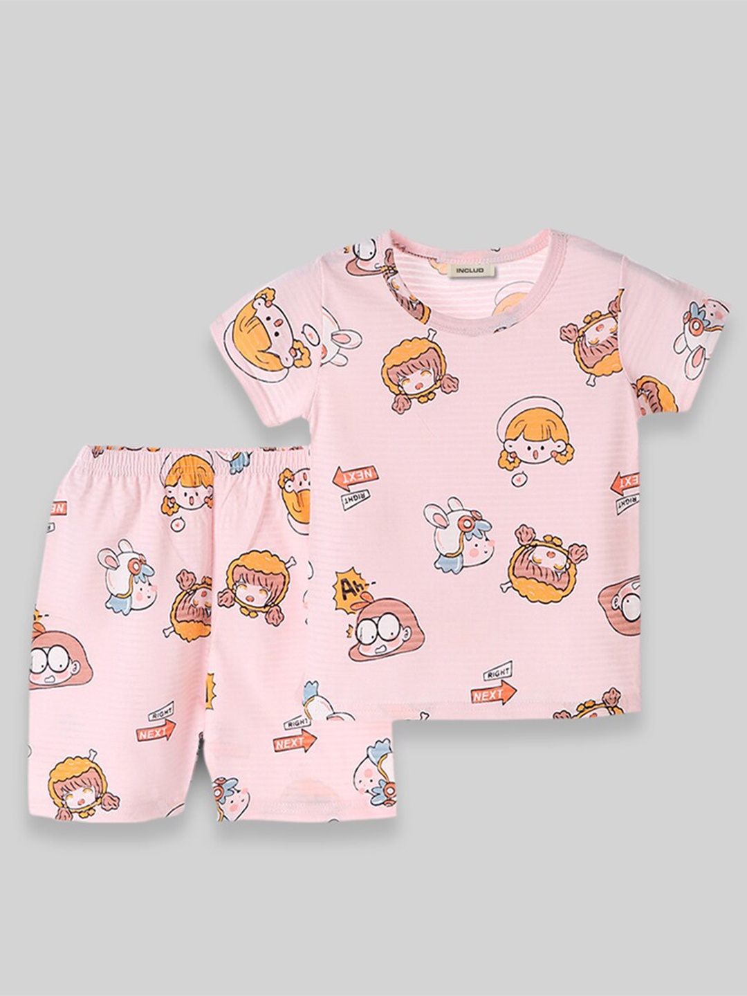 

INCLUD Boys Printed Top with Shorts, Pink