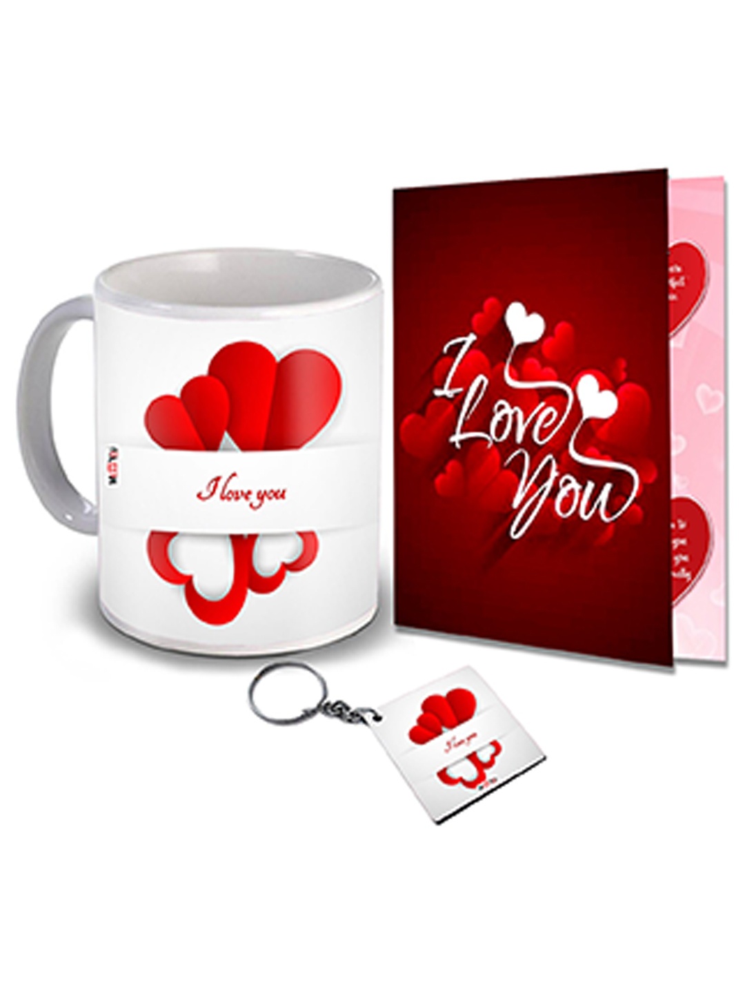 

ME & YOU White & Red 3 Pieces I Love You Printed Valentine Home Gift Set