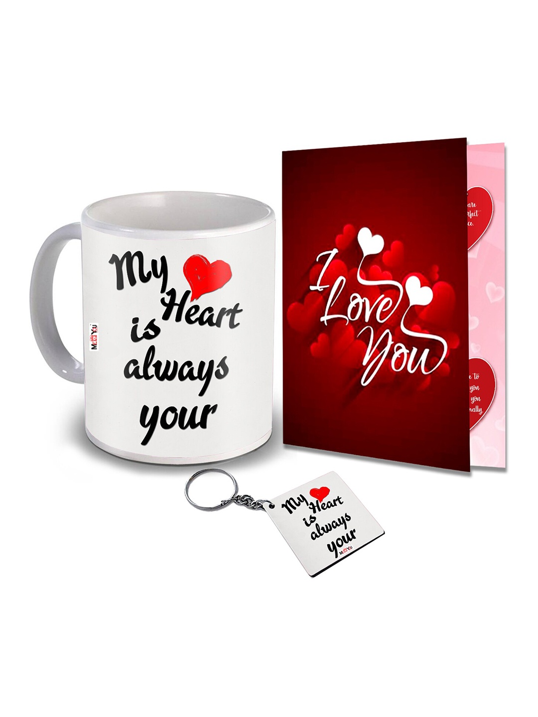 

ME & YOU White & Red 3 Pieces Printed Coffee Mug Card & Keychain