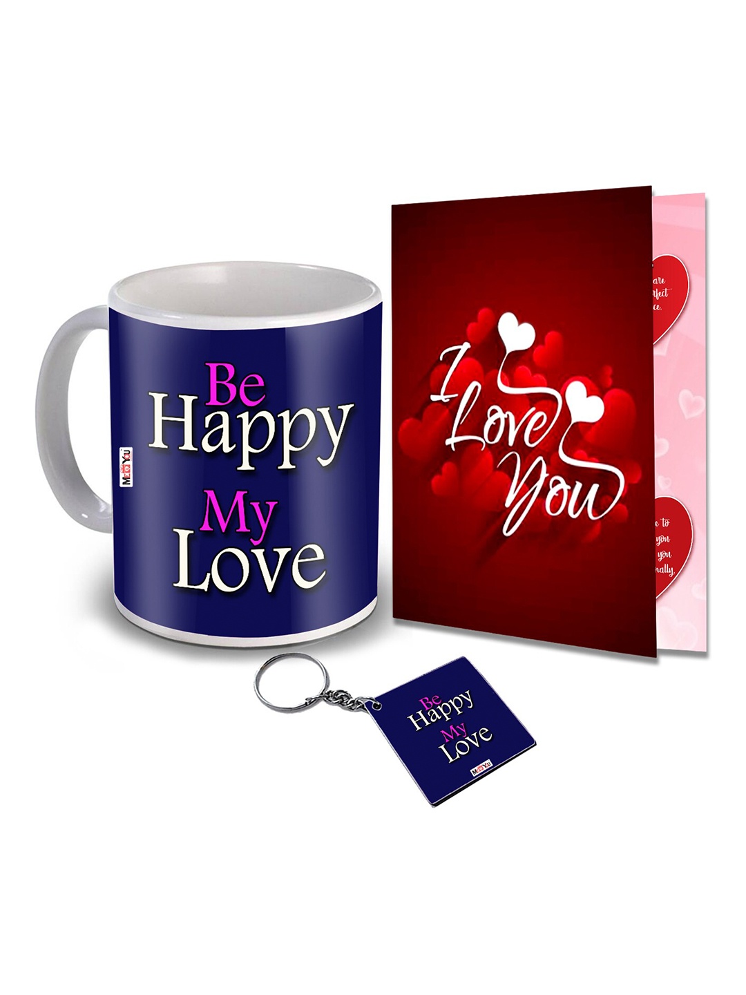 

ME & YOU Blue & Red 3 Pieces Printed Coffee Mug Card & Keychain