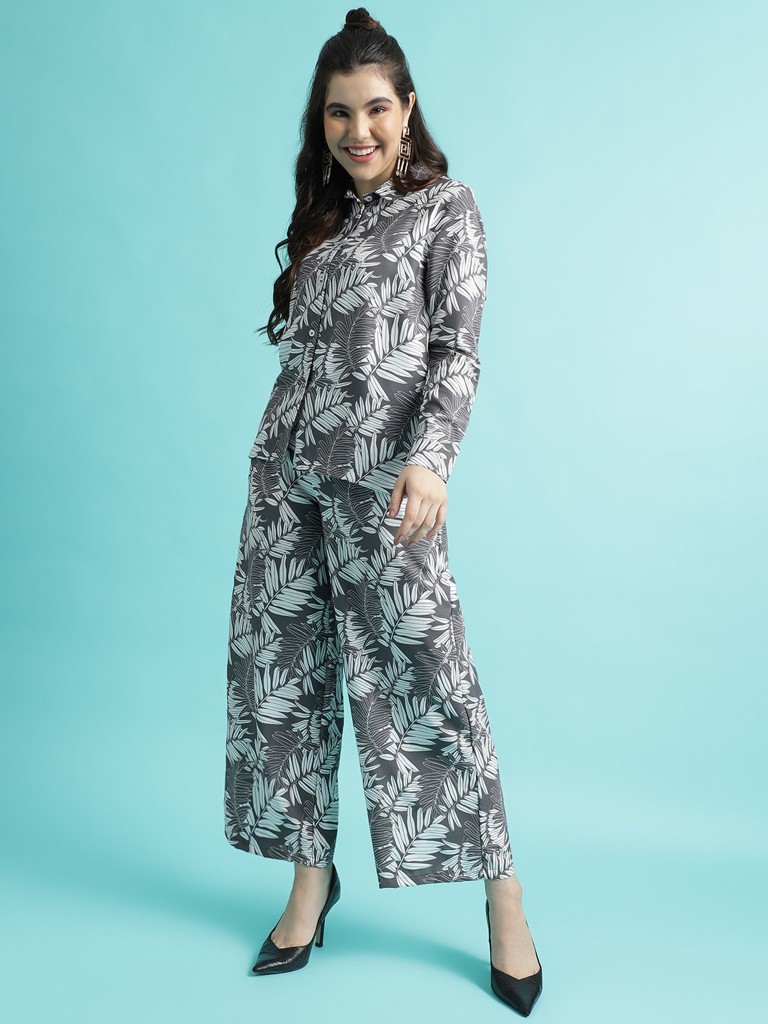 

HERE&NOW Floral Printed Shirt With Trousers Co-Ords, Grey
