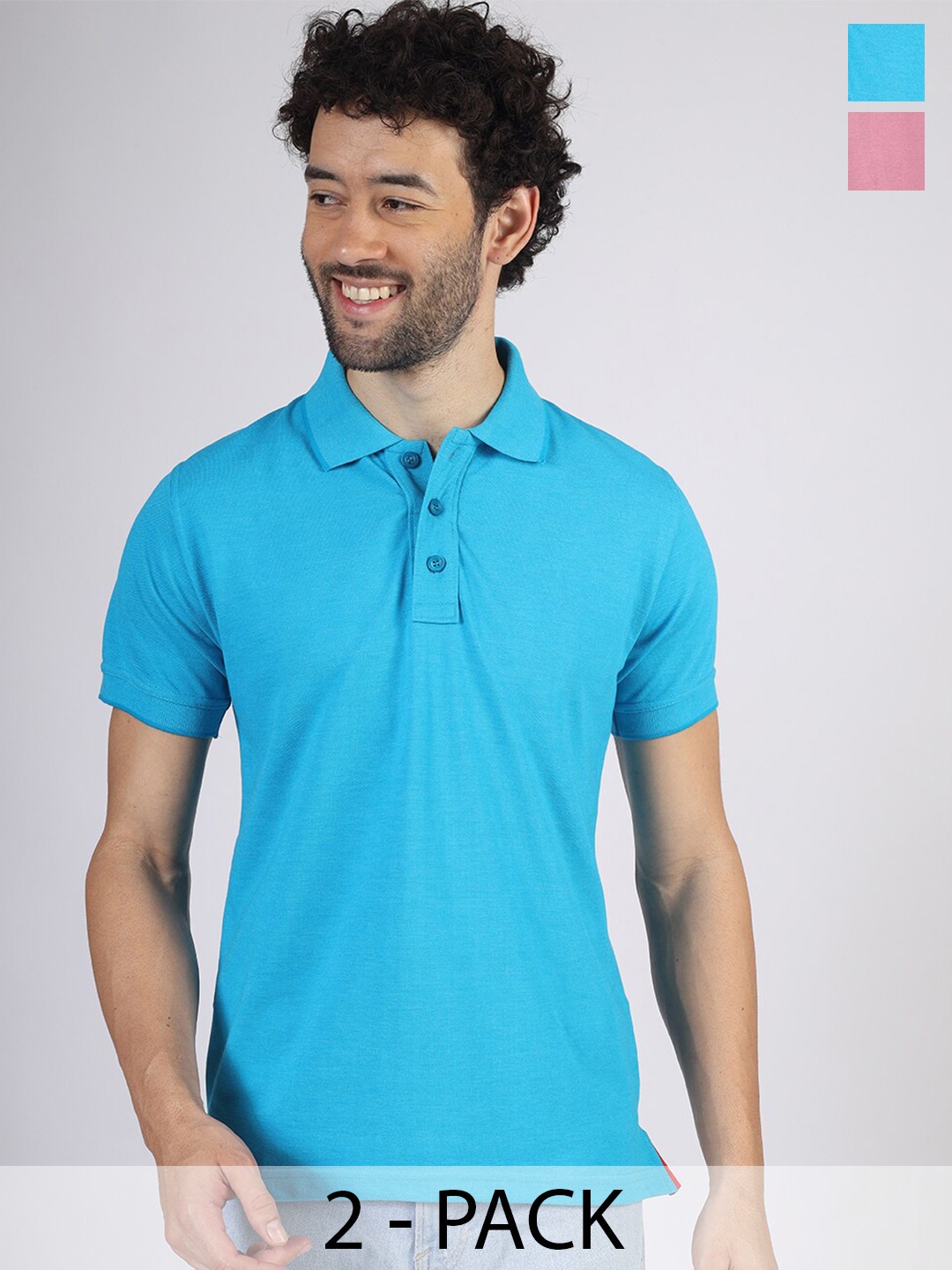 

Greylongg Pack Of 2 Polo Collar Short Sleeves T-shirt, Blue