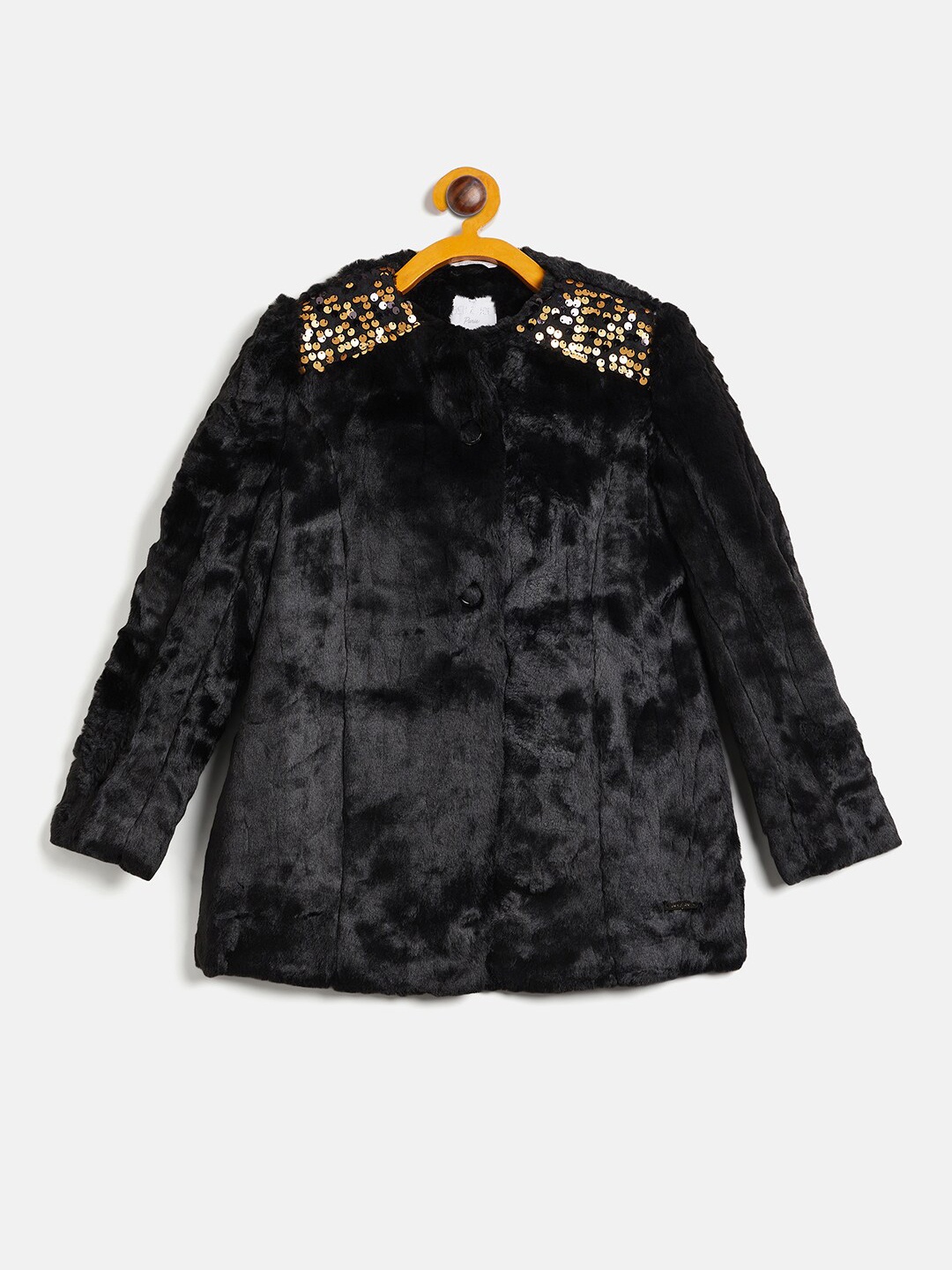 

Ben & Joe Girls Embellished Single Breasted Faux Fur Overcoat, Black