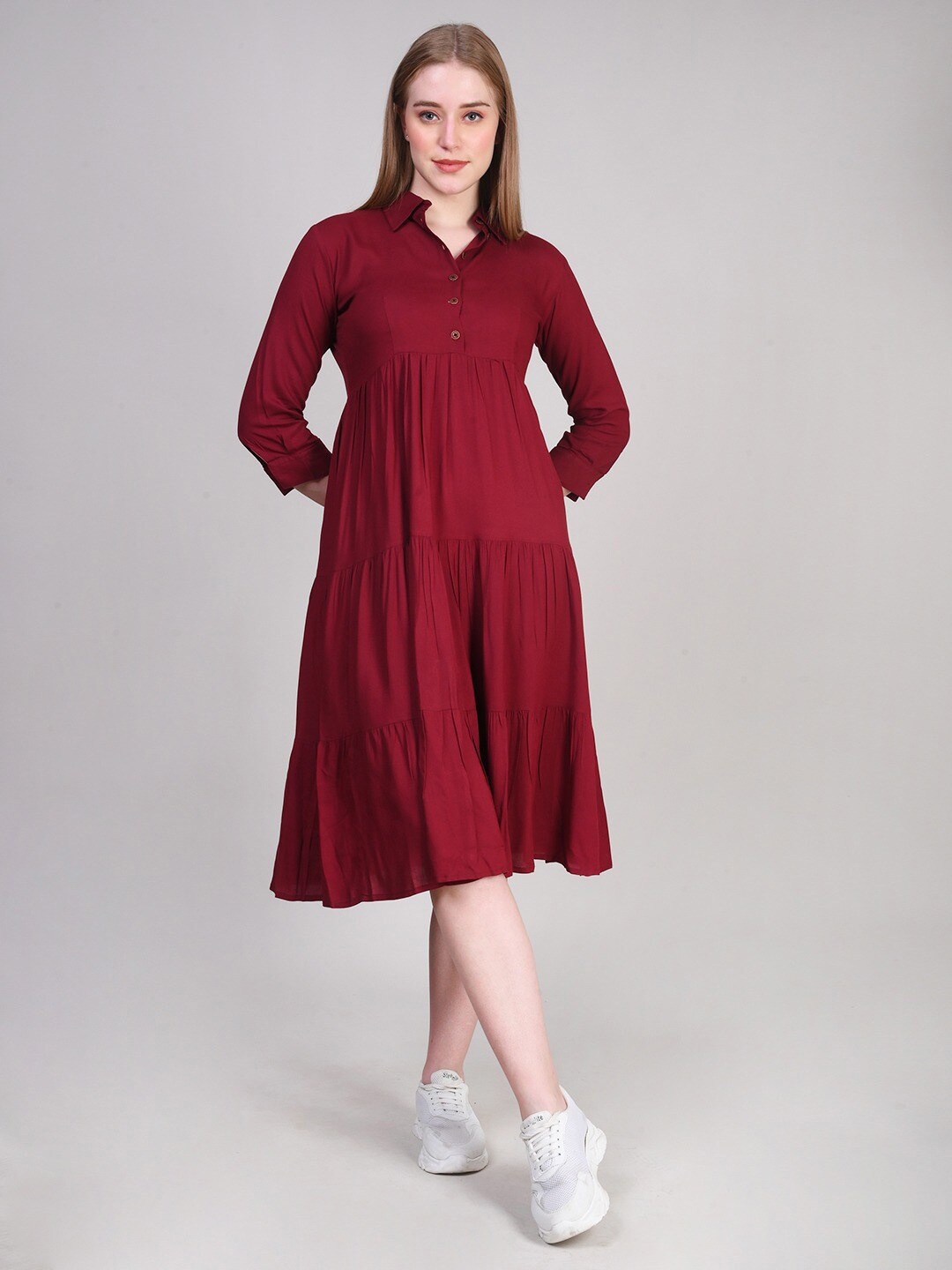 

PURSHOTTAM WALA Maroon Fit & Flare Dress