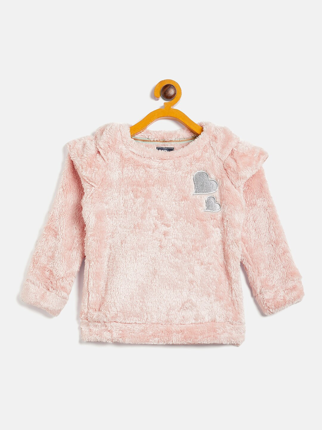 

Ben & Joe Girls Self Design Embroidered Detail Fleece Pullover, Pink