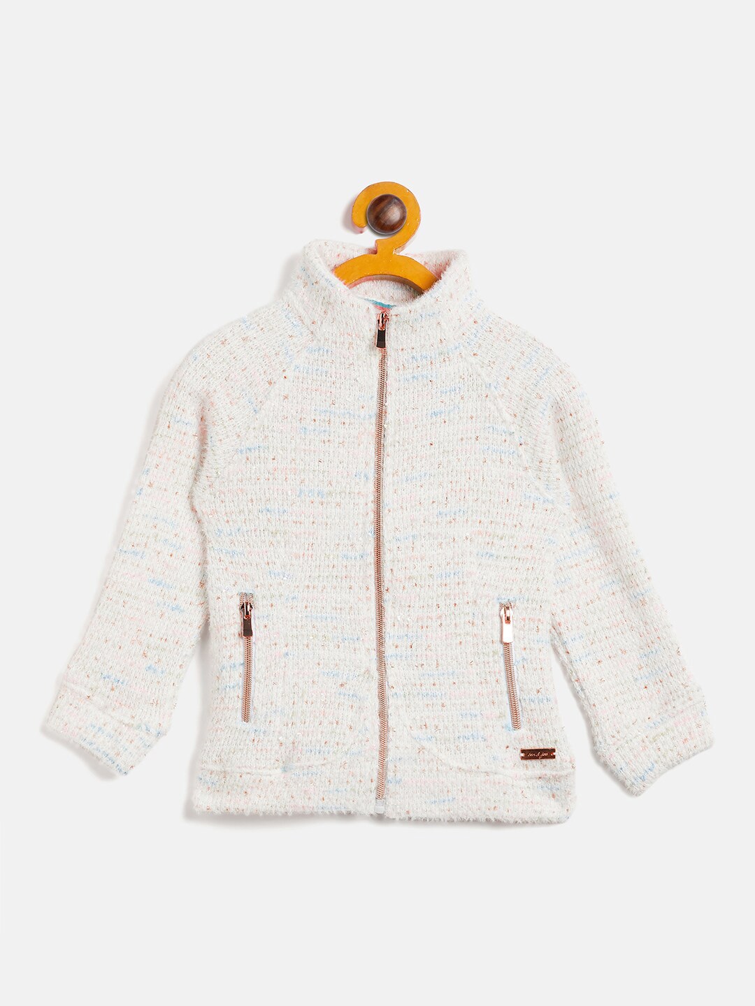 

Ben & Joe Girls Self Design Front-Open Fleece Sweatshirt, White