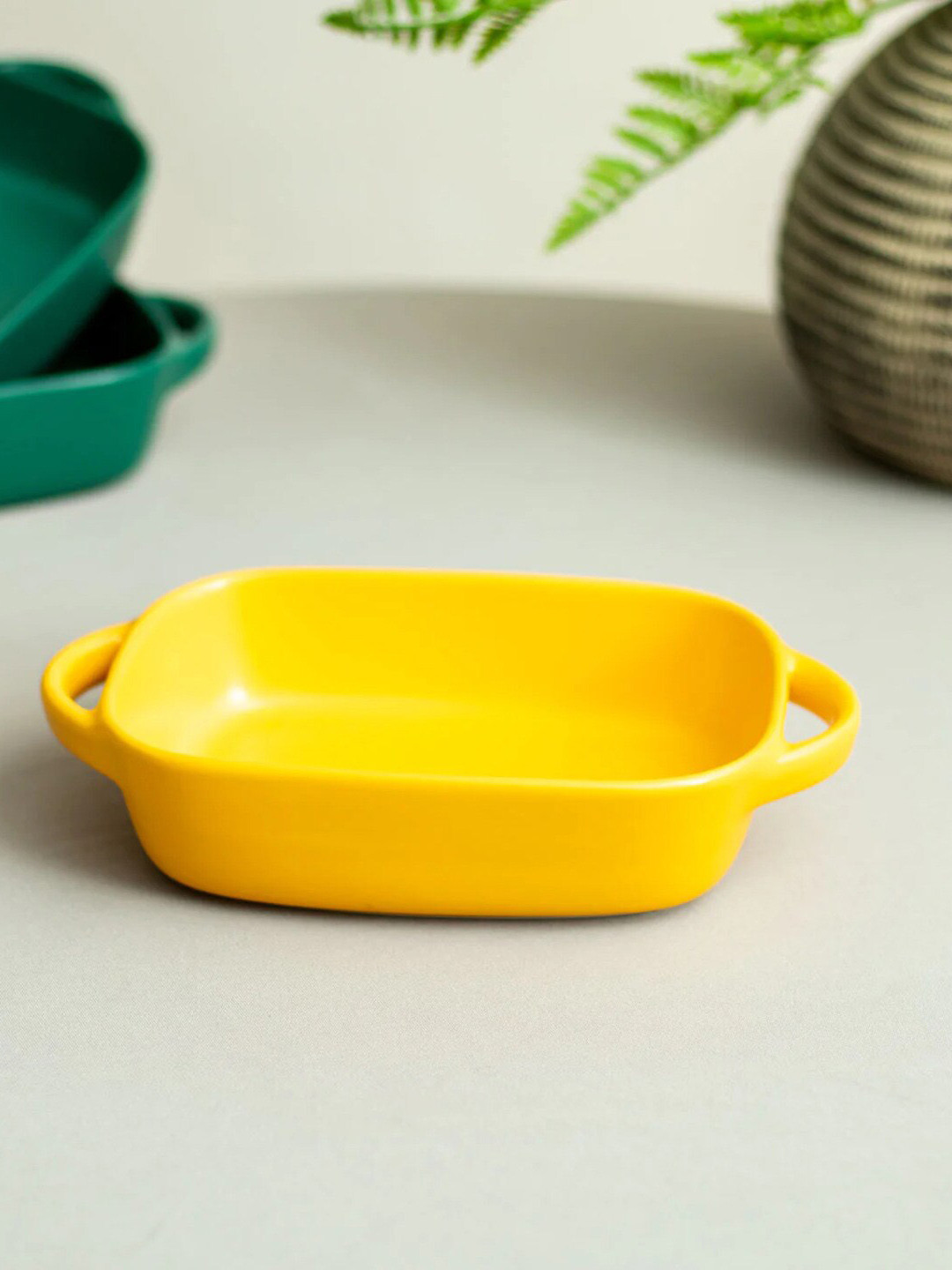 

THEDECORKART Yellow Ceramic Easy to Clean Food Platter