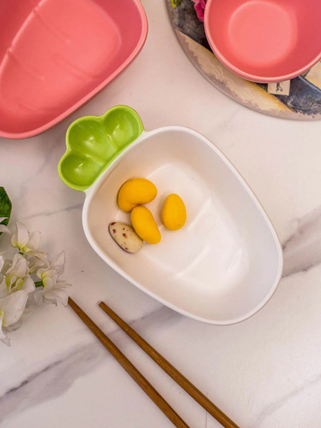 

THEDECORKART White & Green Ceramic Easy to Clean Food Platter