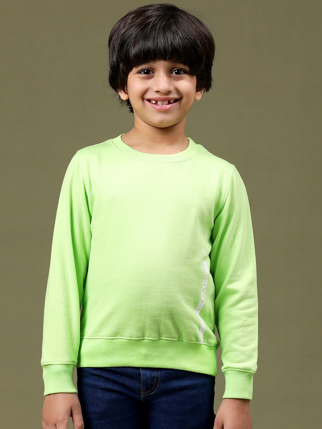 

TALES & STORIES Boys Round Neck Cotton Pullover, Green