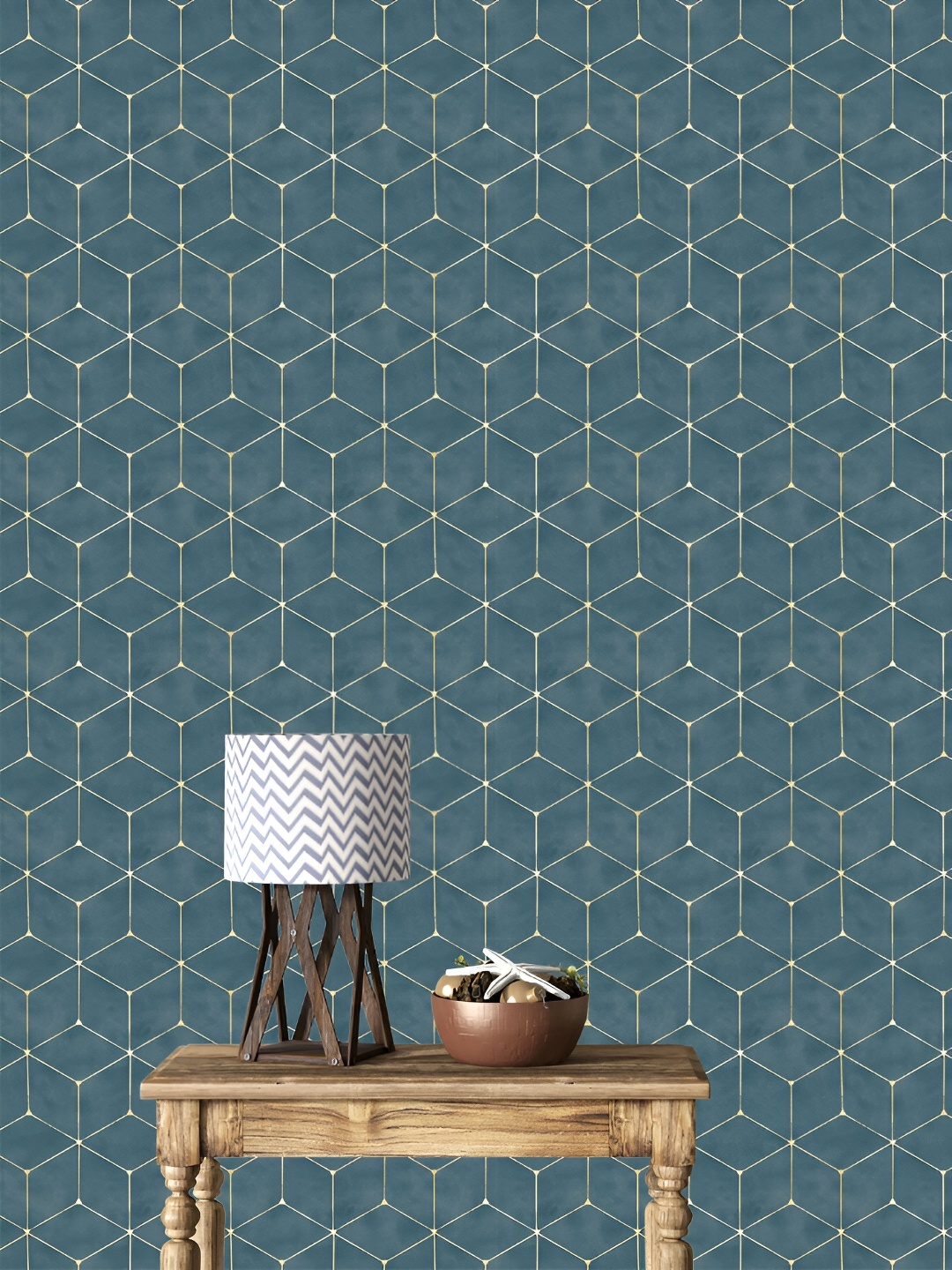 

DWELLSINDIA Blue & Beige Geometric Printed Self Adhesive Laminated Wallpaper