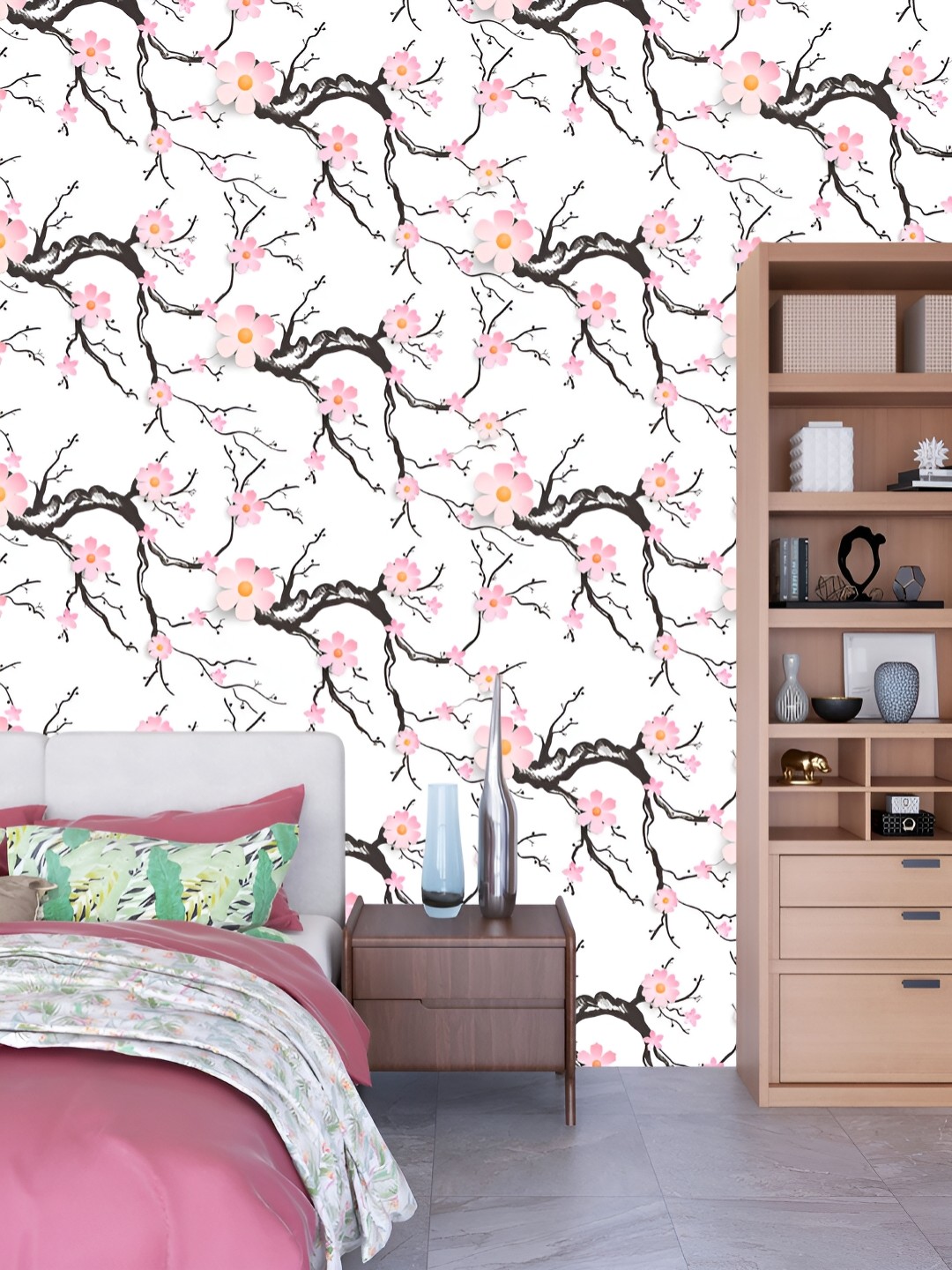 

DWELLSINDIA White & Pink Printed Self Adhesive Laminated Wallpaper