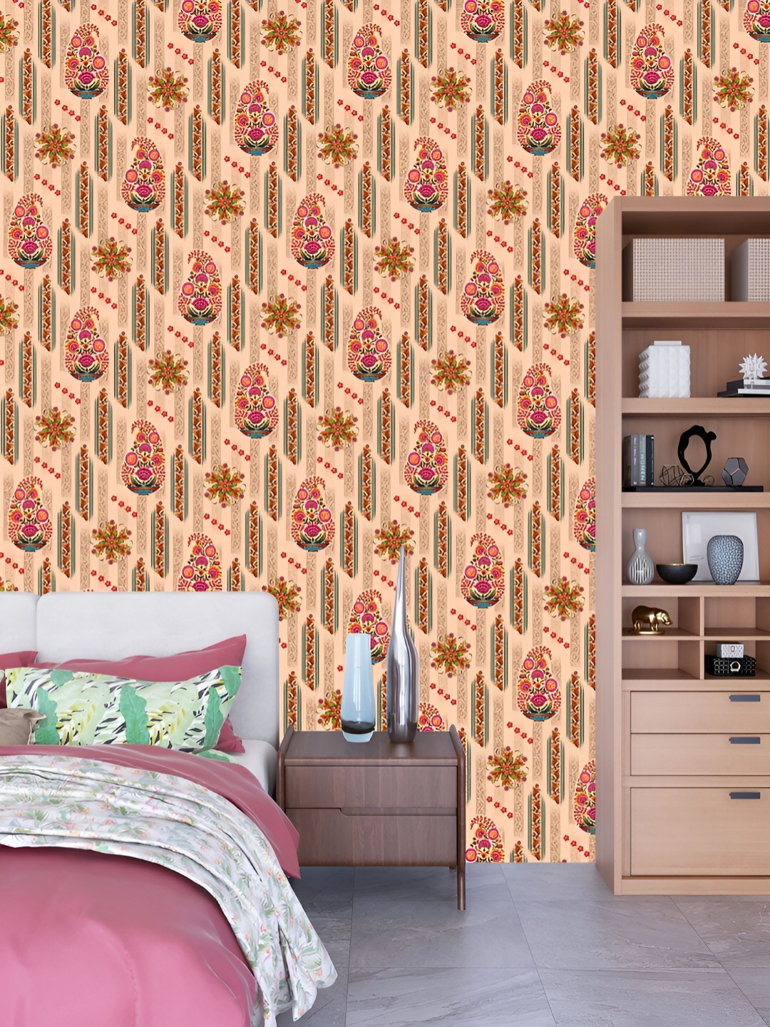 

DWELLSINDIA Peach & Yellow Flower Printed Self Adhesive Laminated Wallpaper