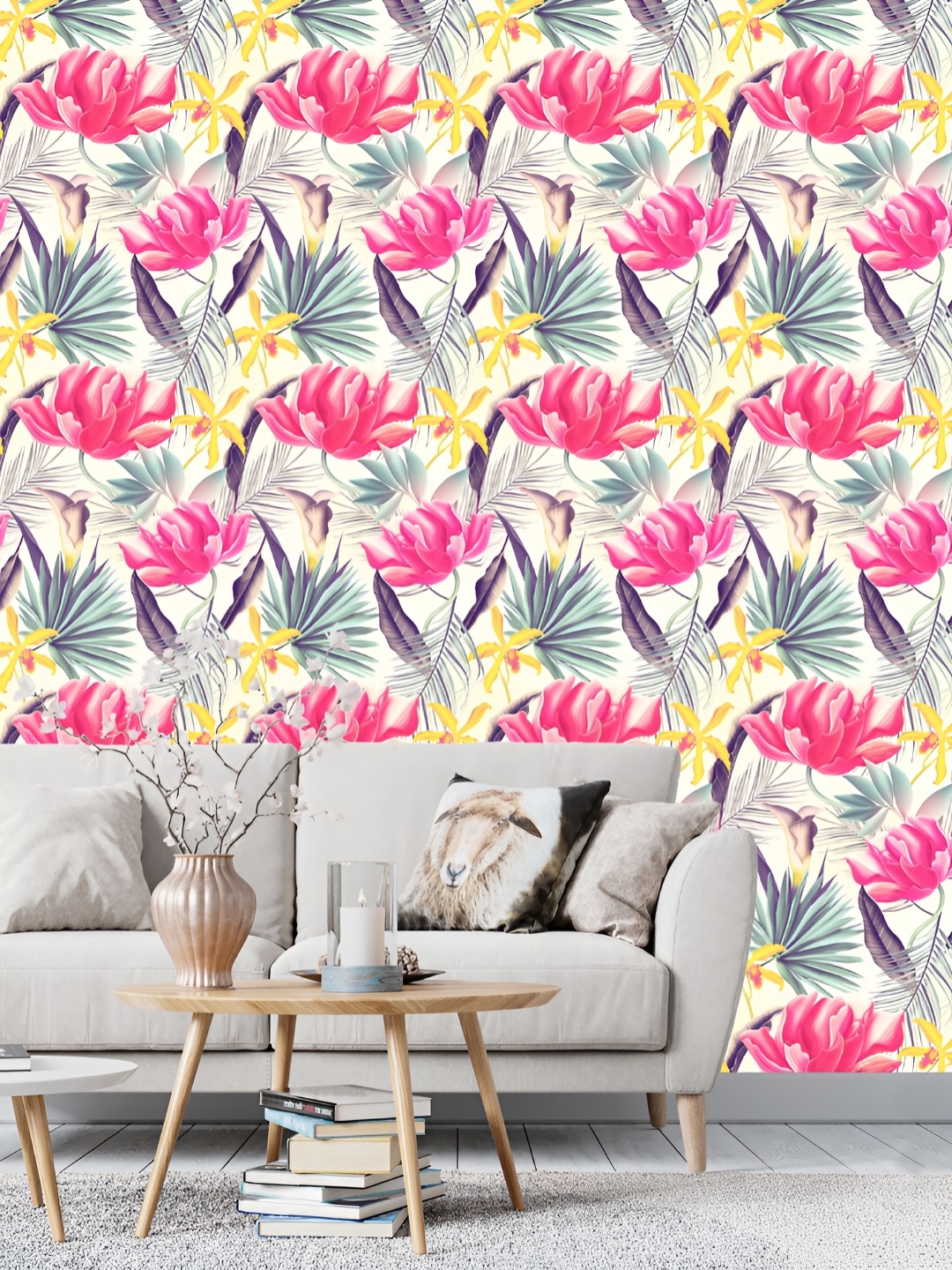

DWELLSINDIA White & Pink Floral Printed Self Adhesive Wallpaper