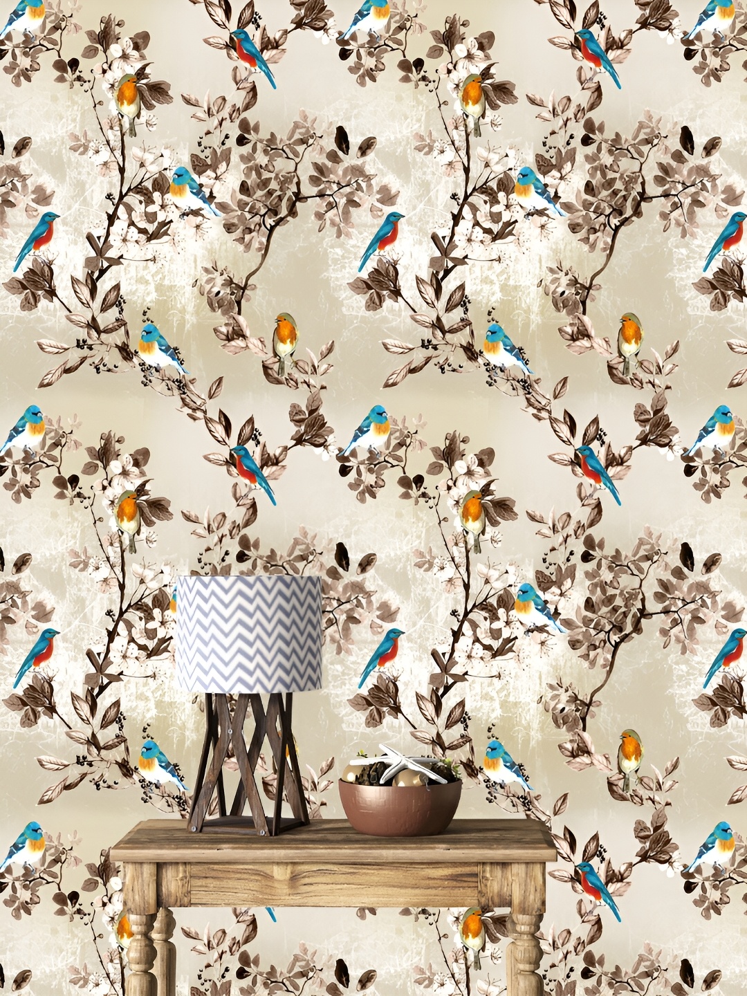 

DWELLSINDIA Beige & Blue Printed Self Adhesive Laminated Wallpaper
