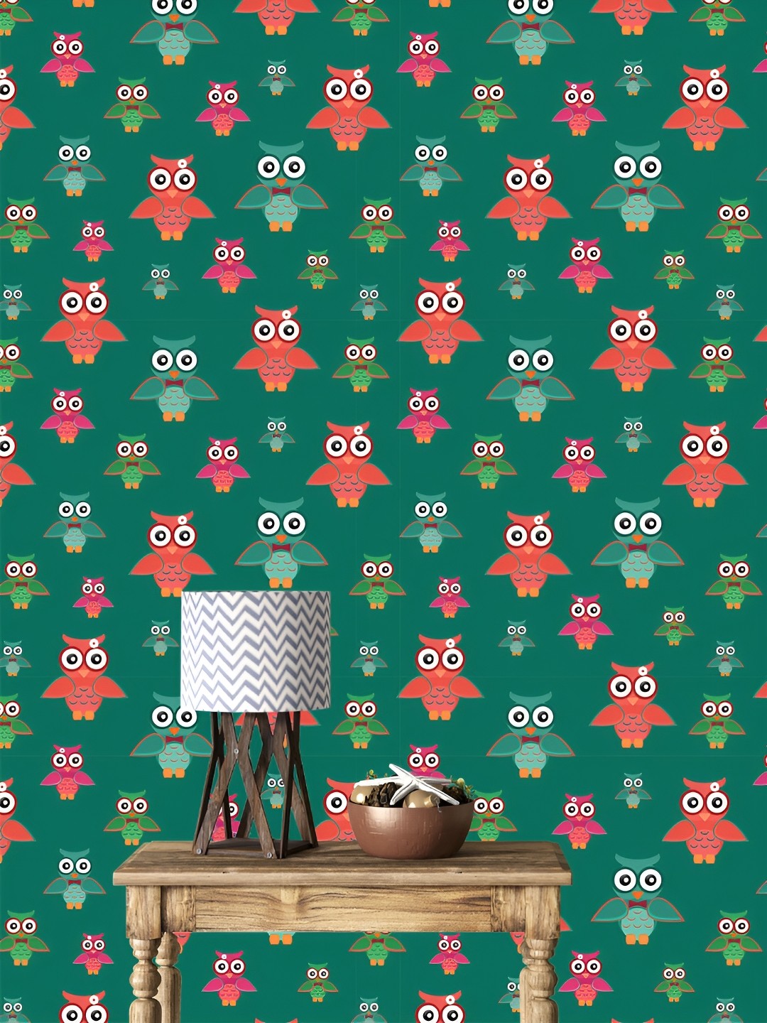 

DWELLSINDIA Green & Pink Owl Printed Self Adhesive Wallpaper