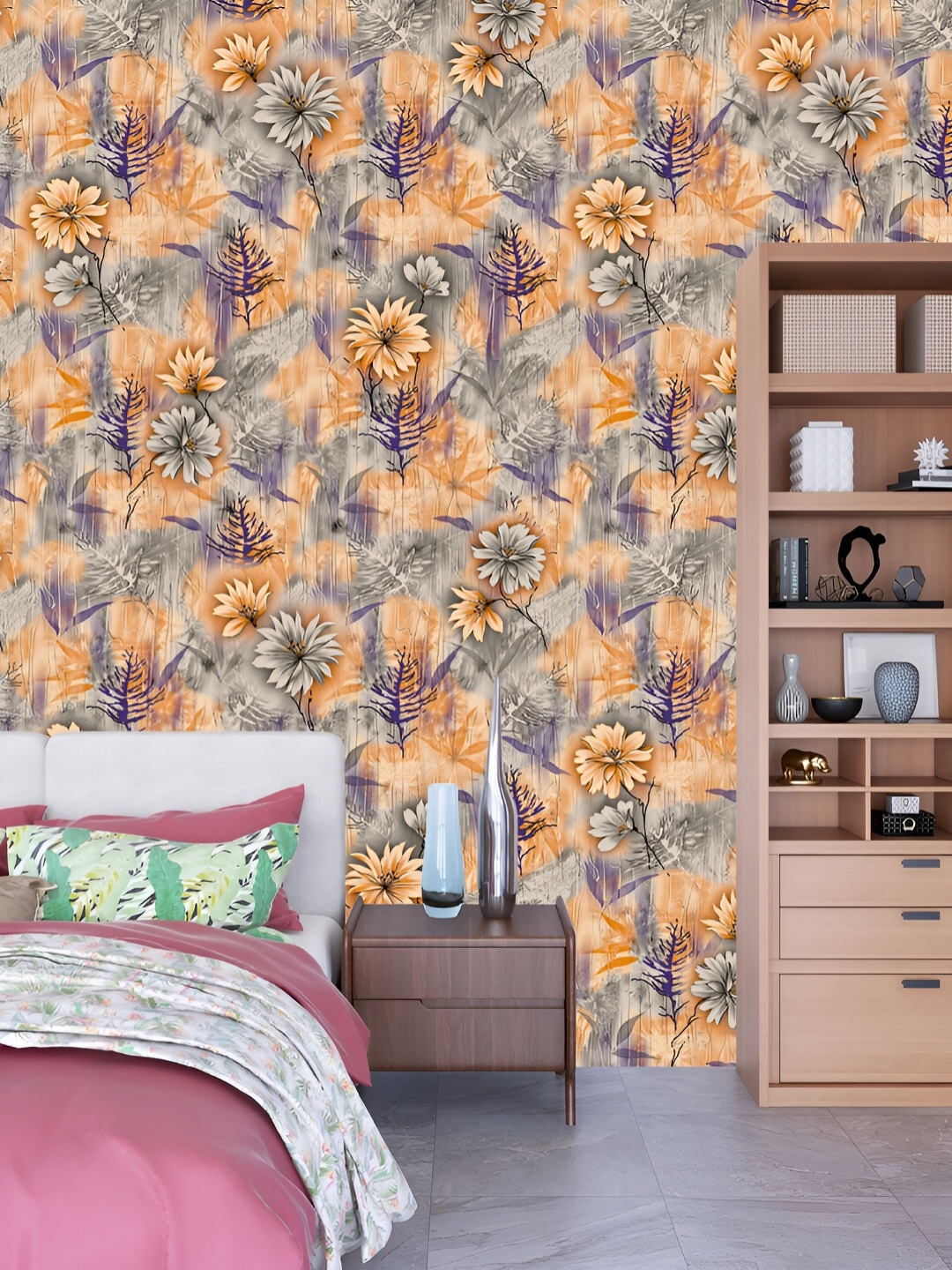 

DWELLSINDIA Grey & Peach Printed Self Adhesive Laminated Wallpaper