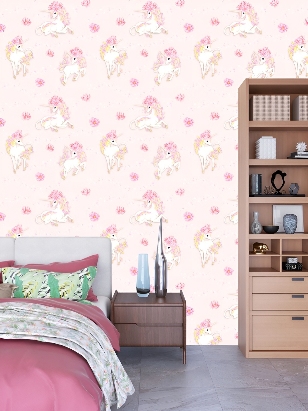 

DWELLSINDIA Pink & White Unicorn Printed Self Adhesive Laminated Wallpaper