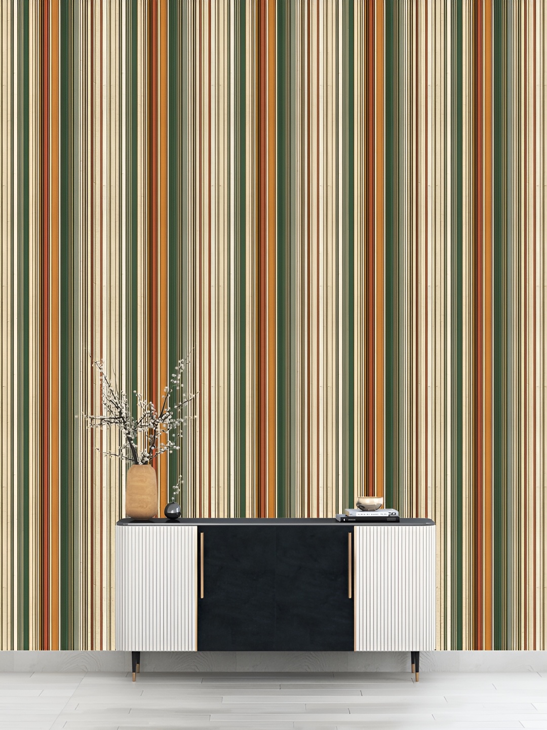 

DWELLSINDIA Beige & Red Printed Line Self Adhesive Laminated Wallpaper