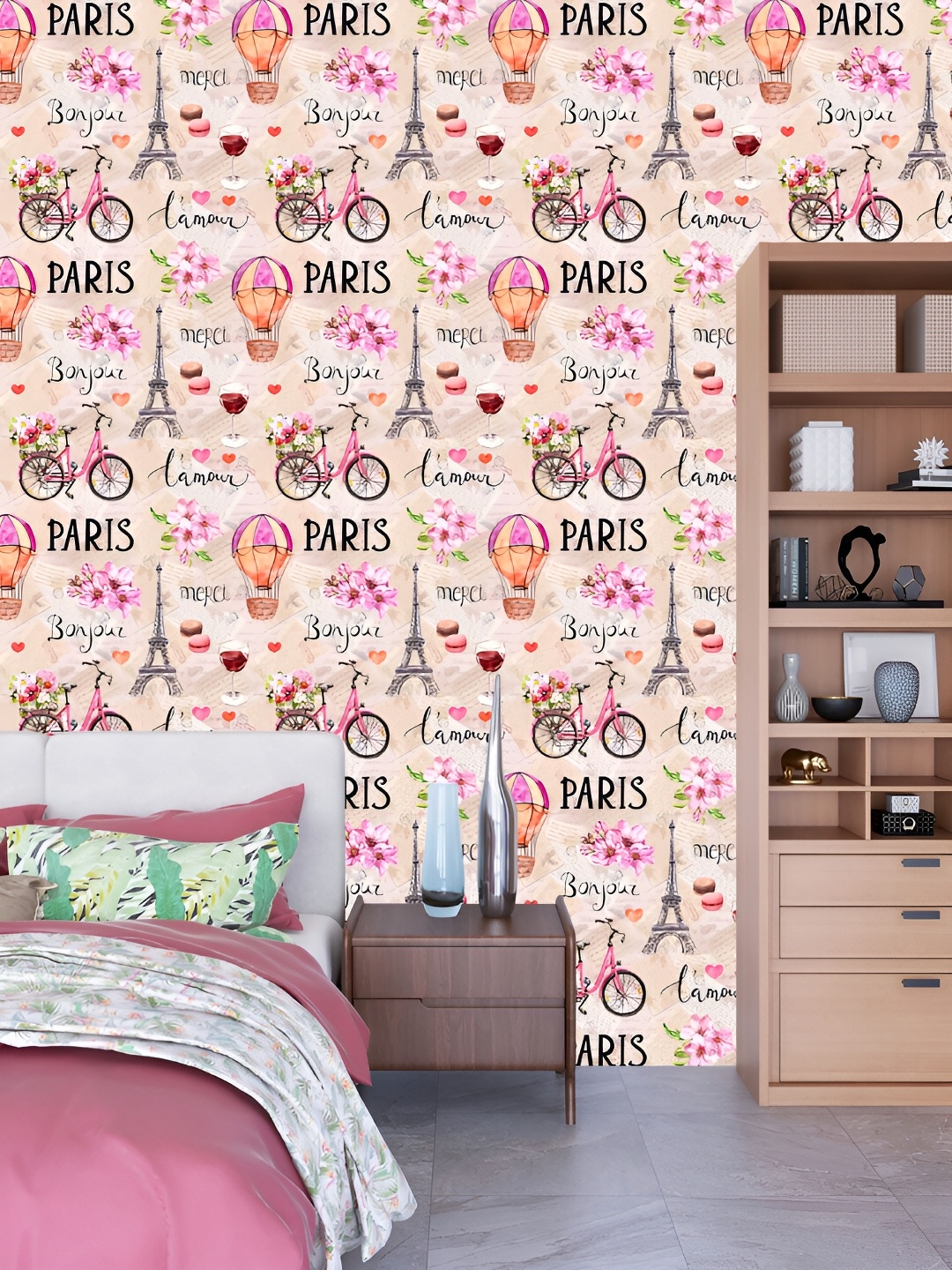 

DWELLSINDIA Yellow & Beige Paris Printed Self Adhesive Waterproof Laminated Wallpaper