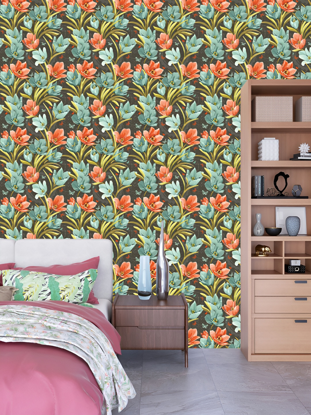 

DWELLSINDIA Green & Blue Lily Flower Printed Self Adhesive Laminated Wallpaper
