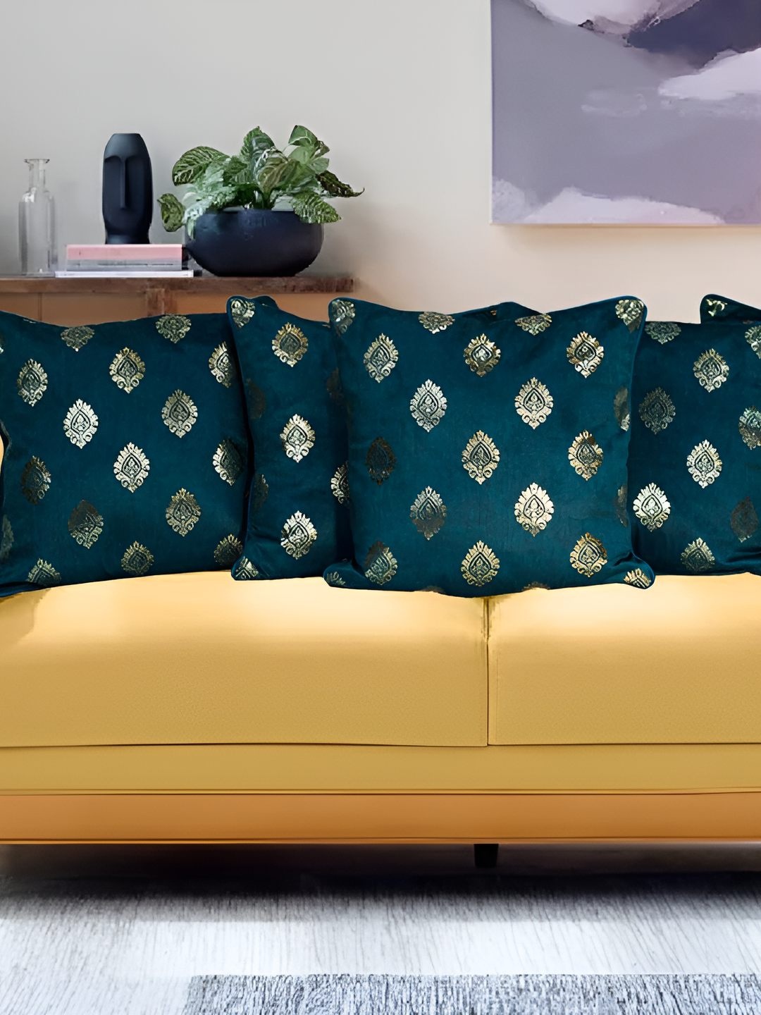 

CASA-NEST Navy Blue & Gold Toned Velvet Cushion Covers