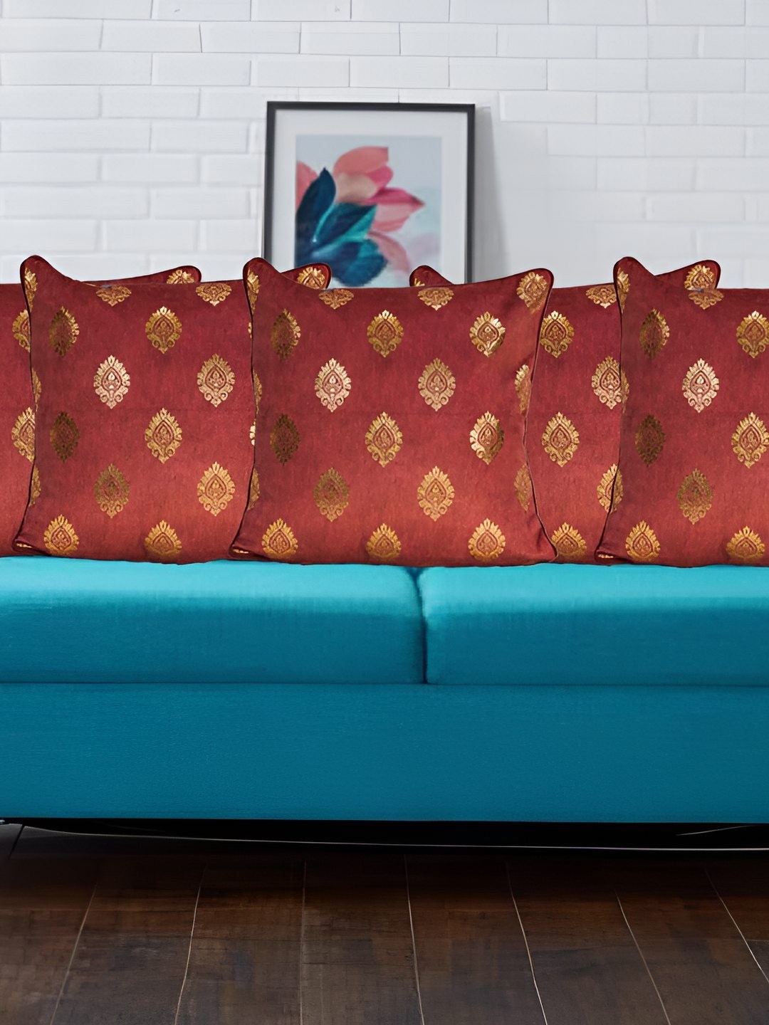 

CASA-NEST Red & Gold-Tone 5Pcs Ethnic Motifs Cushion Covers